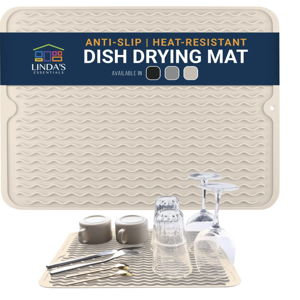 Silicone Dish Drying Mat for Kitchen Counter - Multi-Use 18 x 16 Inch (Beige)