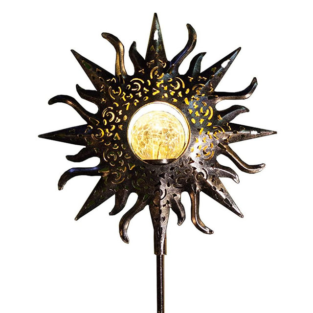 Homeimpro Sun Solar Lights Garden Outdoor,Crackle Glass Globe Stake Lights,Waterproof LED Lights for Garden,Lawn,Patio or Courtyard