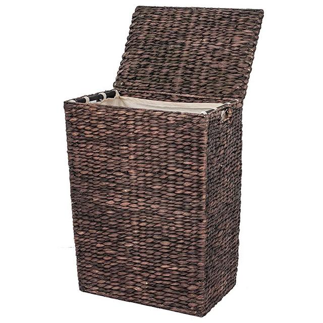 Artera Large Wicker Laundry Hamper - Woven Laundry Basket with Lid, Handles and Removable Cotton Liner for Bedroom, Bathroom, Laundry Room, 24.8 H x 18.9 W x 13 L inches (Espresso)