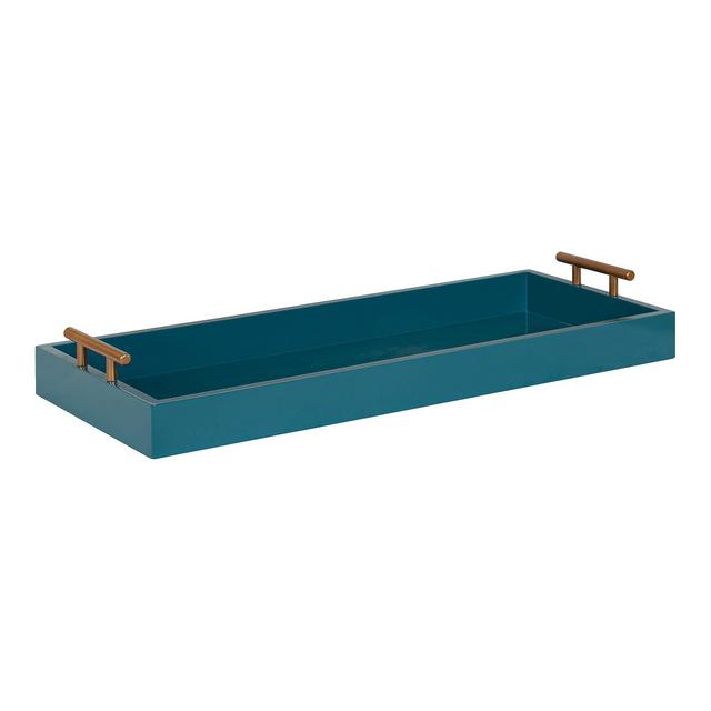 Kate and Laurel Lipton Modern Narrow Tray, 10 x 24, Teal, Midcentury Serving Tray for Storage and Display