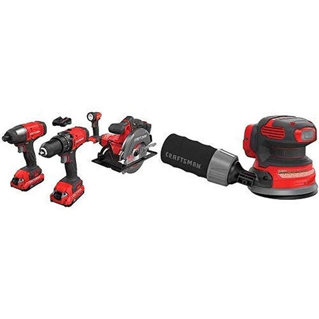 CRAFTSMAN Cordless Drill Combo Kit, 4 Tool & Random Orbit Sander (CMCK401D2 & CMCW220B)