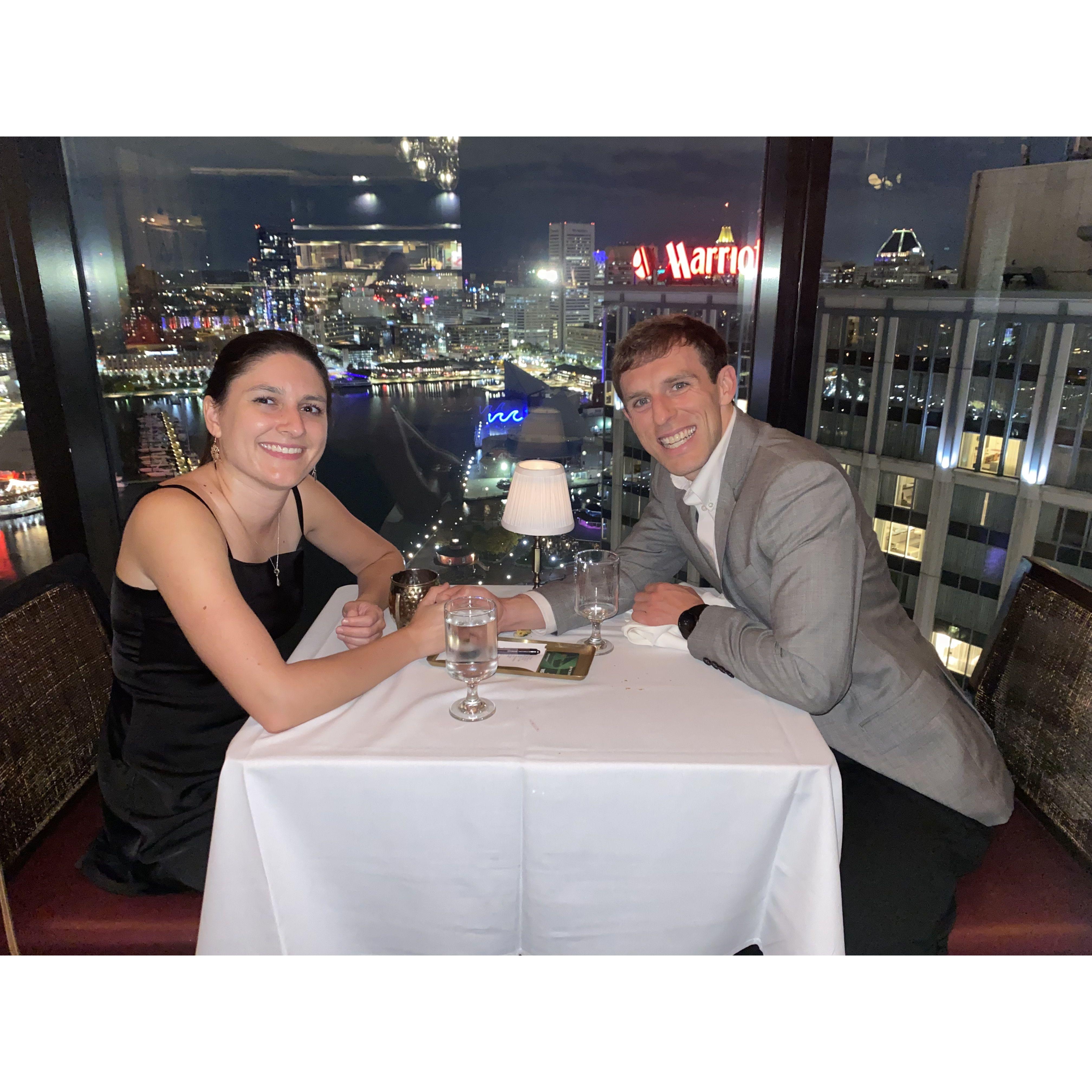 Contrary to how the pic looks, we didn't get engaged here! We went to tapas, Jerry Seinfeld, and a rooftop bar all in one night though! John got to show Charis around Baltimore. Oct 28, 2022