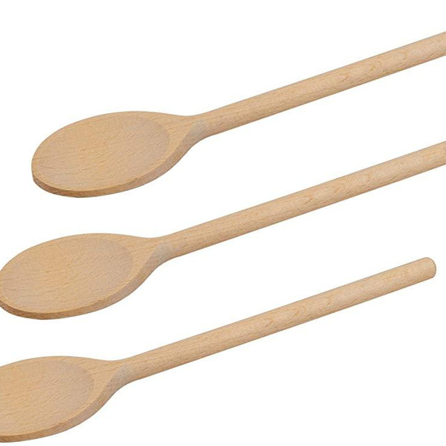 10-Inch Long Handle Wooden Cooking Mixing Oval Spoons, Beechwood (Set of 3)