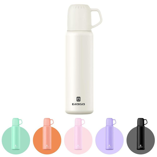 Vacuum Insulated Water Bottle Thermo with Cup 648ml/22oz Stainless Steel Thermal Water Bottles Water Thermo Flask Thermo for Hot and Cold Drinks Coffee Water (White,Single)