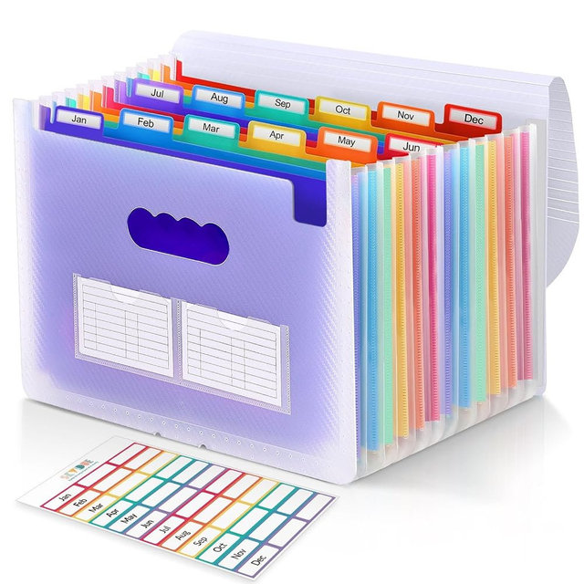 SKYDUE Accordion File Organizer, Expanding File Folder with 12 Pockets, Portable Document Paper Bill Receipt Organizer, Home School Office Supplies, Letter A4 Size Purple