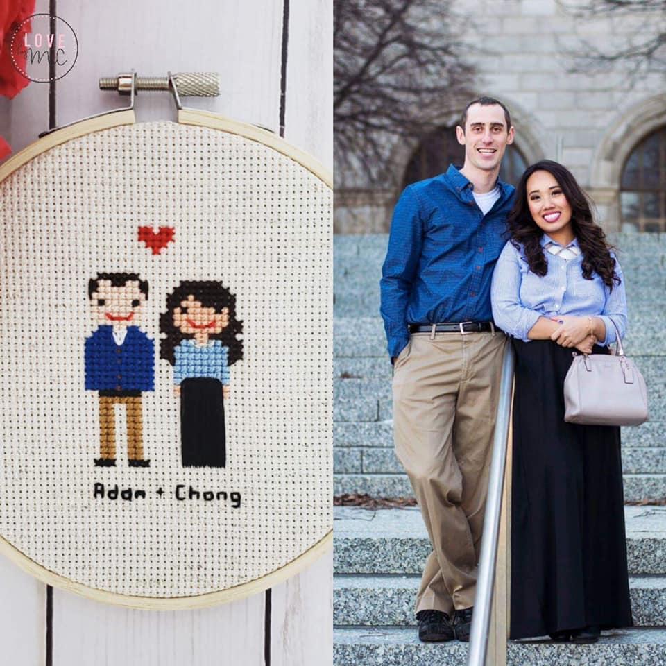 Look! It's us cross-stitched!