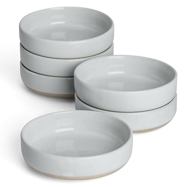 famiware Milkyway Ceramic Soy Sauce Dish, Dipping Bowls Set of 6, Dipping Sauce Bowls/Dishes, 4oz Small Serving Bowls for Side Dishes, Condiment, Sushi, Appetizer, Dessert, Light Gray