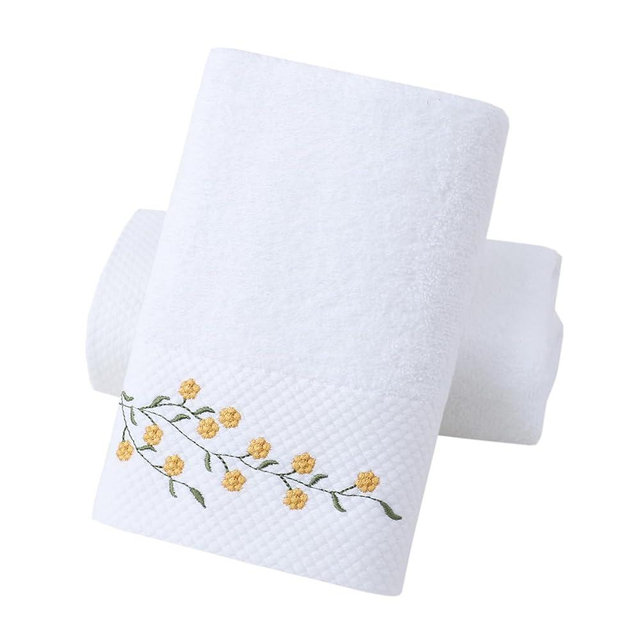 Pidada Hand Towels Set of 2 Embroidered Floral Pattern 100% Cotton Absorbent Soft Decorative Towel for Bathroom (White Pattern 4)