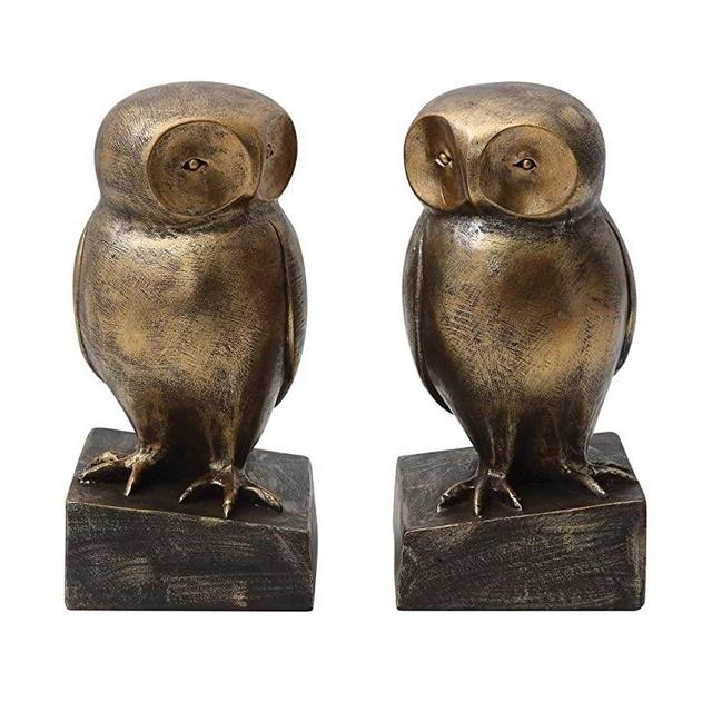 Bloomingville Creative Co-Op 2 Piece Resin Owl Bookends with Bronze Finish 02-Decorative Accents