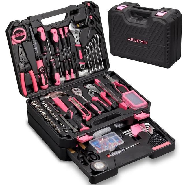 ARUCMIN 450-Piece Pink Tool Set, Home Tool Kit with Toolbox Storage Case Home Repair Tool Kit with Drawer for Women