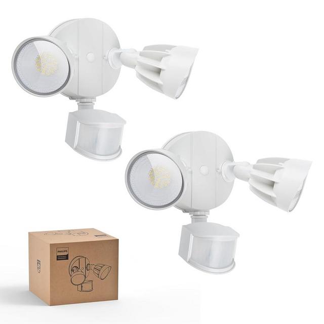 Philips 44W 4200 lm LED Security Light Outdoor w/PIR Motion Sensor, 5000K Daylight Flood Light, Waterproof, Dusk to Dawn, 2 Heads, 4 Modes(2 Packs)