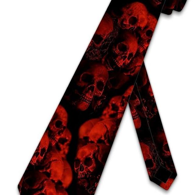 Three Rooker Skull Ties Mens Halloween Necktie Red Skull Tie for Men Skeleton Neckties