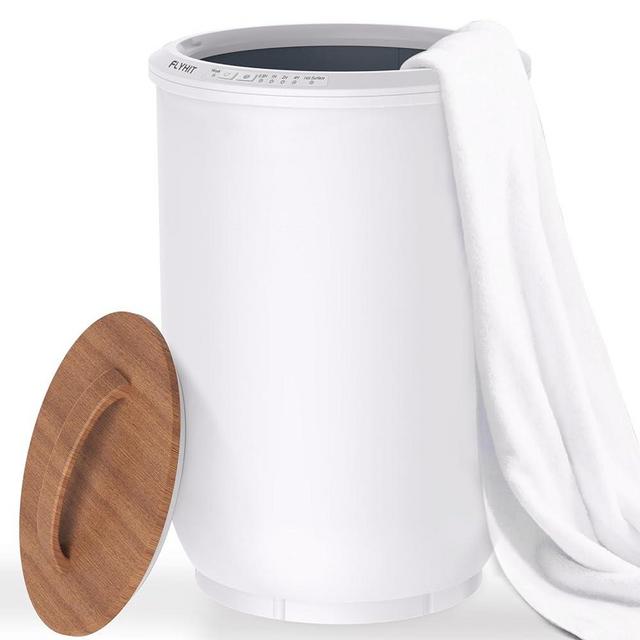 FLYHIT Luxury Towel Warmers for Bathroom - Wooden Lid, Large Towel Warmer Bucket, Auto Shut Off, Fits Up to Two 40"X70" Oversized Towels, Bathrobes, Blankets, PJ's and More