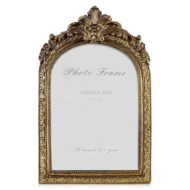 VAN GOGH ART 4x6 Picture Frame, Gold Ornate Resin Photo Frame with Plexiglass Front for Tabletop and Wall Mounting, Antique Picture Frames Photo Gallery for Home Office Decor