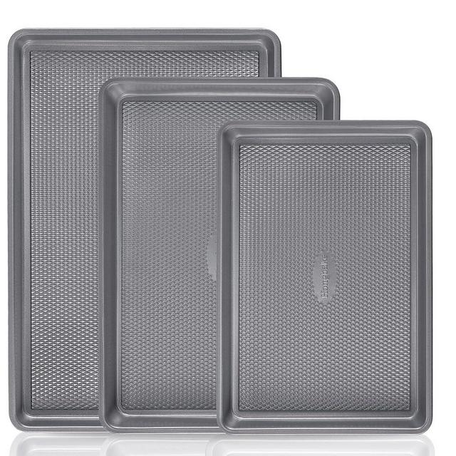 HONGBAKE 3 Pack Nonstick Ceramic Baking Sheet Pan Set for Oven, Non-Toxic Half/Quarter/Jelly Roll Pans with Diamond Texture, 0.8mm Aluminized Steel Cookie Trays for Cooking, Charcoal Gray
