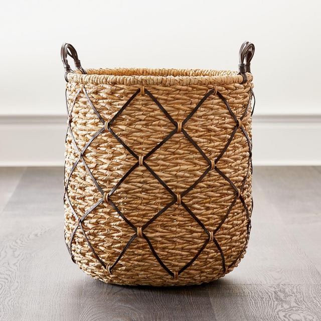 Emory Large Brown Leather-Handle Basket