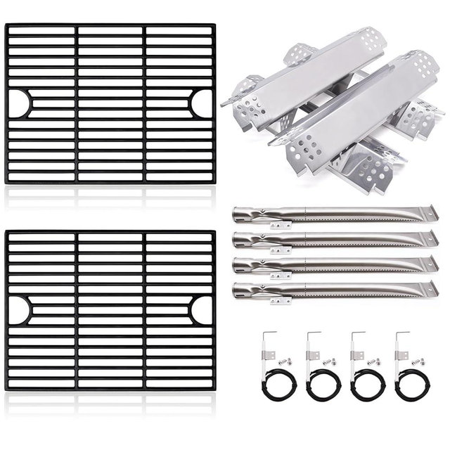 Adviace Grill Replacement Parts for Nexgrill 4 Burner 720-0830H, 720-0783E, 720-0830D, 5 Burner 720-0888N, 720-0888, 17 Inch Cast Iron Grill Grates, Burner Tubes, Heat Shield Tent Plates and Igniters.