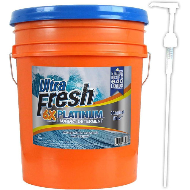 Ultra Fresh 5 Gal Liquid Laundry Detergent Washing Soap, 6X Platinum, Original Blue