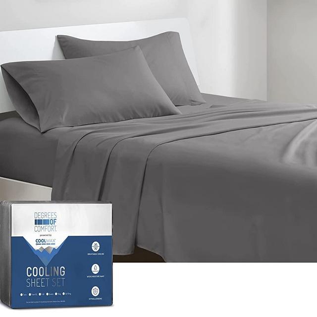 Coolmax Cooling California King Sheet Sets | Best Sheet Set for Hot Sleepers | Soft, Deep Pocket, Grey, 4-Pcs