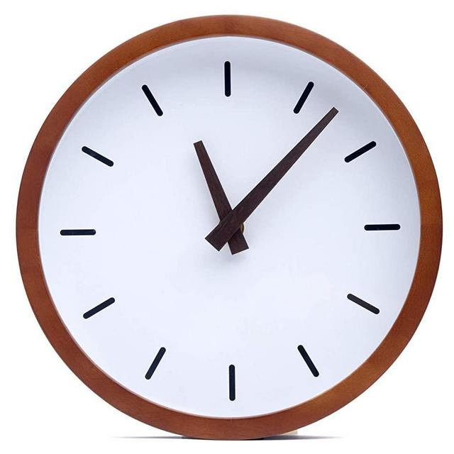Driini Modern Wood Analog Wall Clock (12") - Battery Operated with Silent Sweep Movement - Small Decorative Wooden Clocks for Bedrooms, Bathroom, Kitchen, Living Room, Office or Classroom