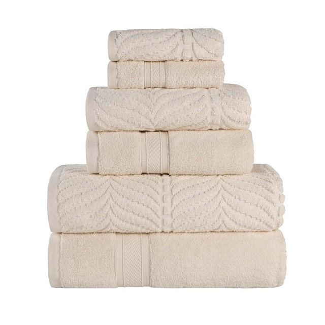 Superior Cotton Chevron 6 Piece Assorted Towel Set, Zero Twist, Quick Dry, Home Essentials, Shower, Spa, Luxury Plush Soft Absorbent Towels, Includes 2 Bath, 2 Hand, 2 Washcloth/Face Towels, Ivory