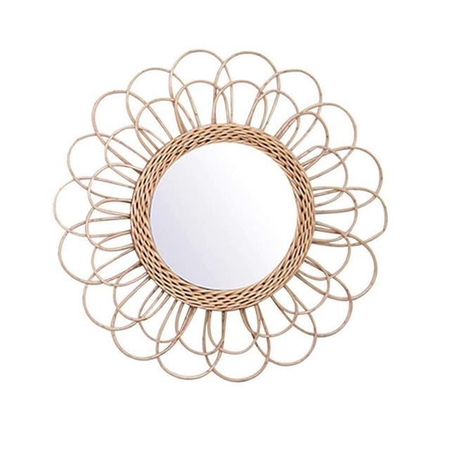 Tenrry Hanging Mirror Rattan Sunflower Circular Wall Mirror Decor Boho Wicker Dressing Makeup Mirrors