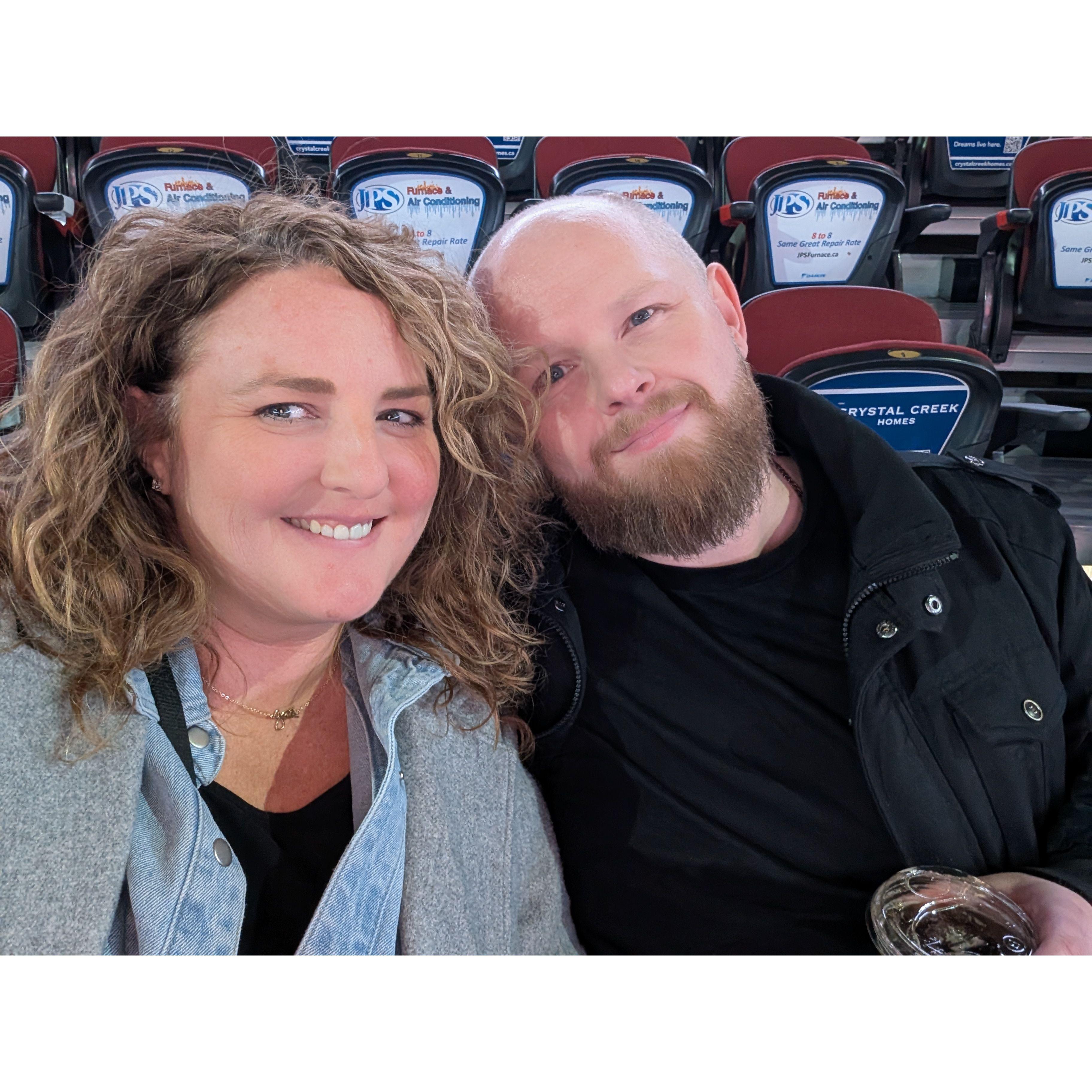 At a Wrangler's game - when we discovered we both always stay until the very end