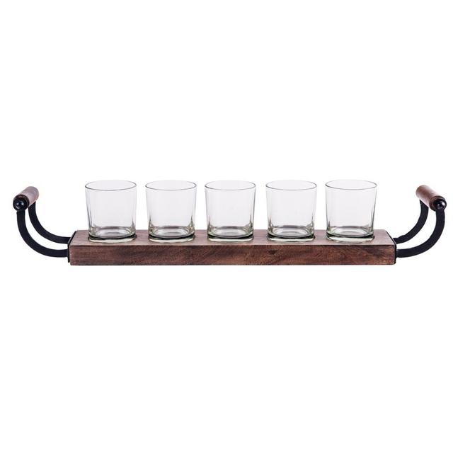Dark Wooden 5-Votive Candle Holder Tray