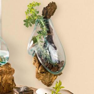 Reclaimed Teak and Blown Glass Hanging Vase