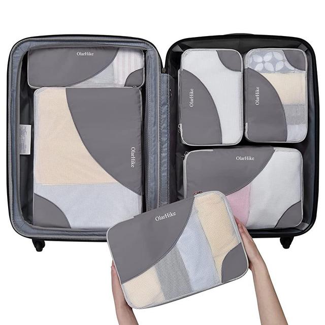 OlarHike 6 Set Packing Cubes for Travel, 4 Various Sizes(Large,Medium,Small,Slim) and 6 Color Options, Luggage Organizer Bags for Travel Accessories, Travel Cubes for Carry on Suitcases (Grey)