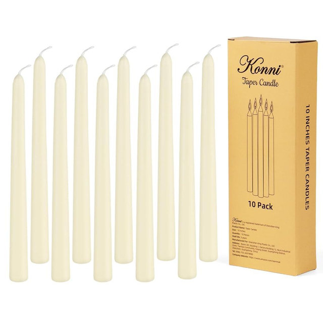 KONNI 0.87×10 Inch Ivory Taper Candles, Unscented and Smokeless Tall Candlesticks, 10 Pack Tapered Candles with Cotton Wicks, Long Burning, Ideal for Weddings, Dinner Parties, and Home Décor