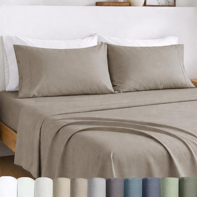 California Design Den Egyptian Percale Sheets King Size Set - Certified 100% Egyptian Cotton, Lightweight Percale King Size Sheet Set with Deep Pockets, Crisp & Durable Bedding Set - Mushroom Taupe