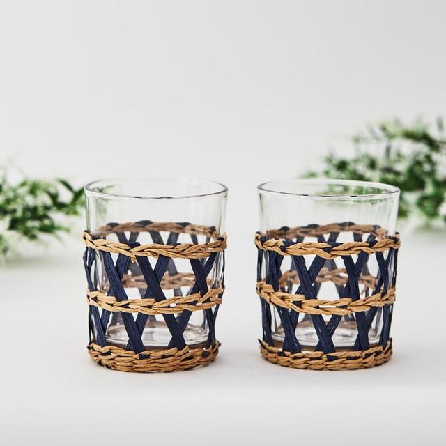 NAVY PLAIT WATER GLASS - SET OF 2