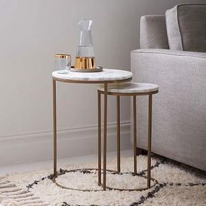 Round Nesting Side Tables Set - Marble/Antique Brass