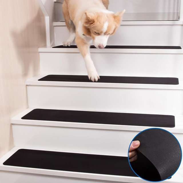 HOPEVIVA Carpet Stair Treads Non Slip for Wooden Stairs, Rubber Backed Indoor Stair Treads with Tech Fabric Surface, Anti Slip Stair Covers, 30" x 8", Set of 15, Black