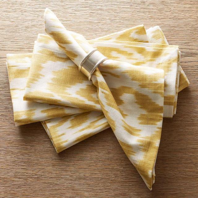 Ava Ikat Organic Cotton Napkins, Set of 4 - Yellow
