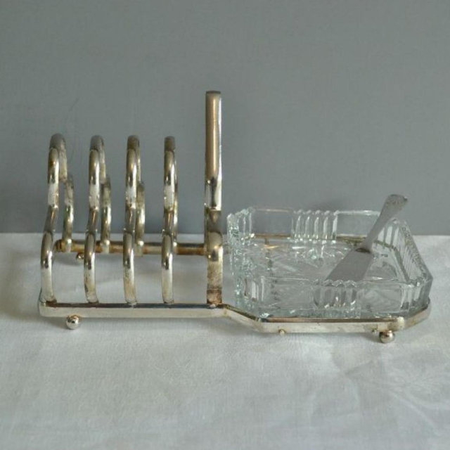 Vintage Silver Plate Toast Rack With Glass Butter Dish - Made in England
