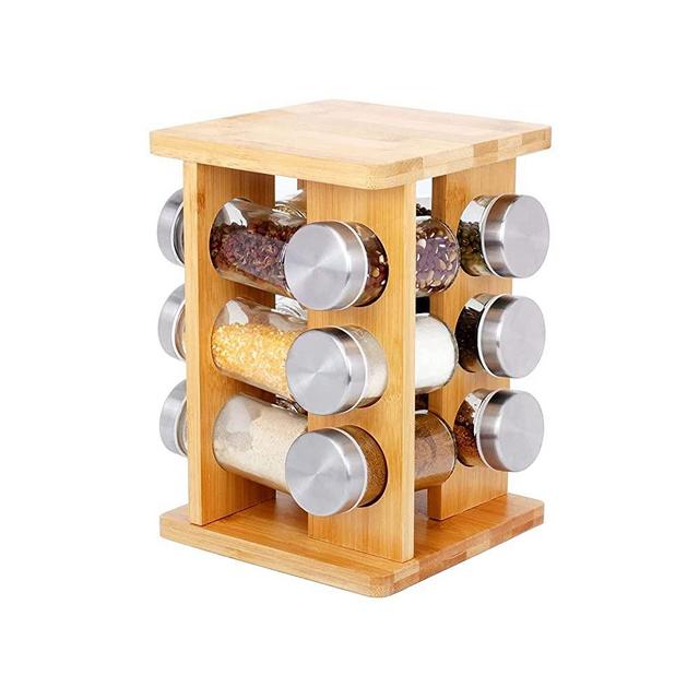 EESPL Spice Rack Freestanding Kitchen Storage Organizer Wooden Spice Shelf 360°Rotatable Spice Rack, Spice Jars for Kitchen Counter
