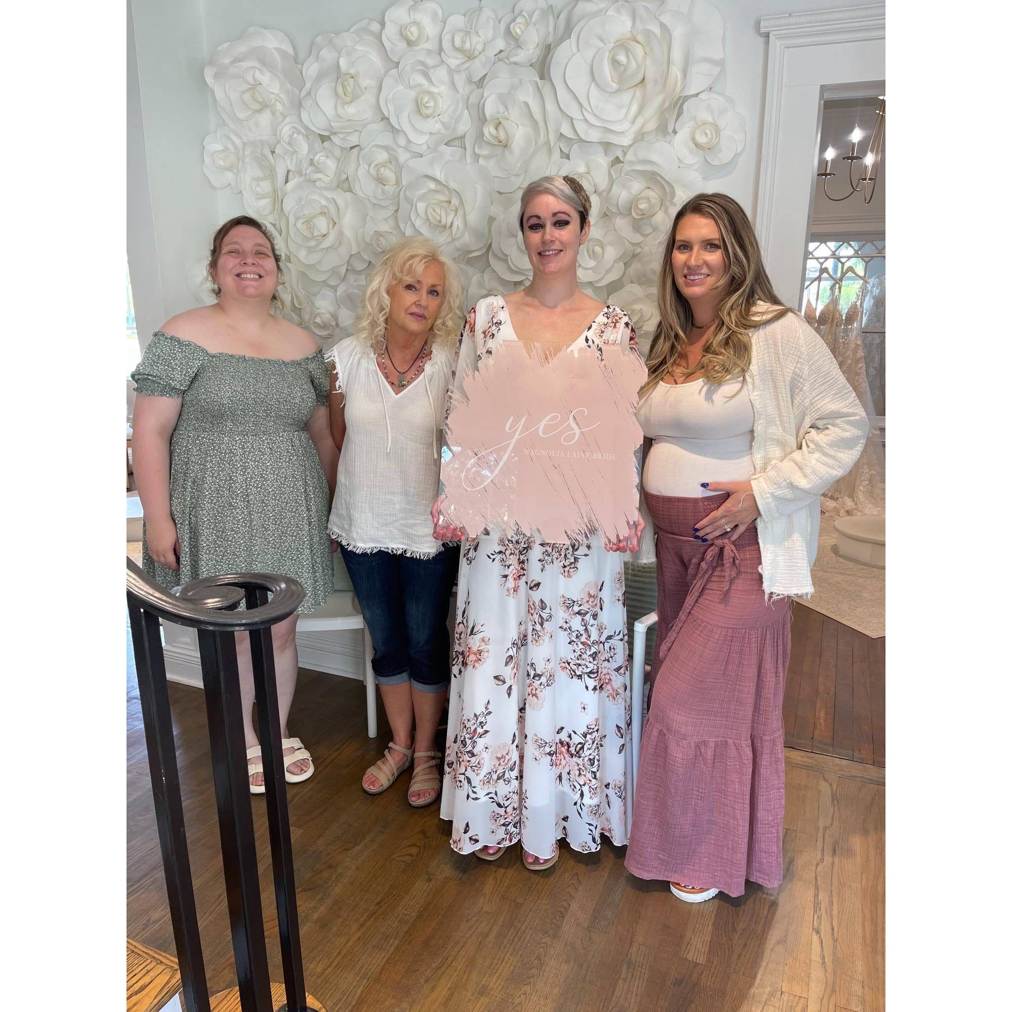 I said "Yes" to the dress thanks to the help of my mom and best girlfriends.