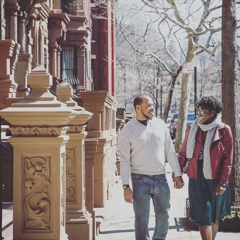Laughing during our shoot on 121st and Lennox amongst the beautiful brownstones in Harlem!
