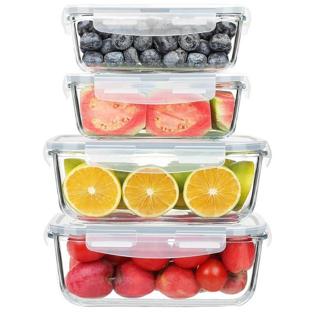 KOMUEE Large Glass Food Storage Containers Set (63oz & 27oz) with Airtight Lids, BPA-Free, 4 Pack Meal Prep Containers for Baking, Serving, Freezer, Microwave and Oven Safe