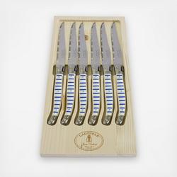 Jean Dubost 6 Steak Knives Marble Handles in Block