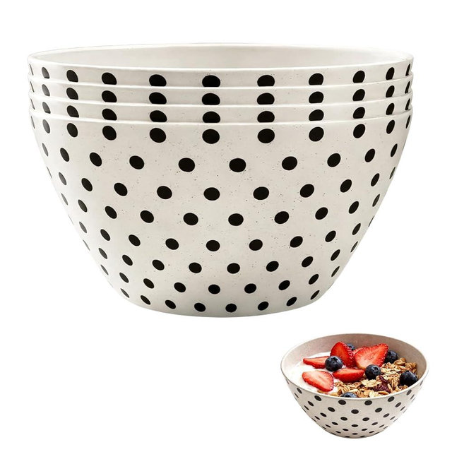 Nomotruc Bowl Set- Set of 4 Bamboo Fiber Lightweight Serving Bowls 22 oz. Capacity for Prepping, Cooking and Serving Food, Salad, Appetizers, Dessert, Cereal,Dishwasher Safe, BPA-free (Polka Dot)