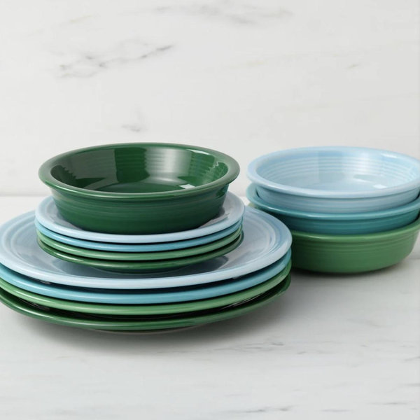 Mixed Aegean Classic Rim 12-Piece Dinnerware Set, Service for 4