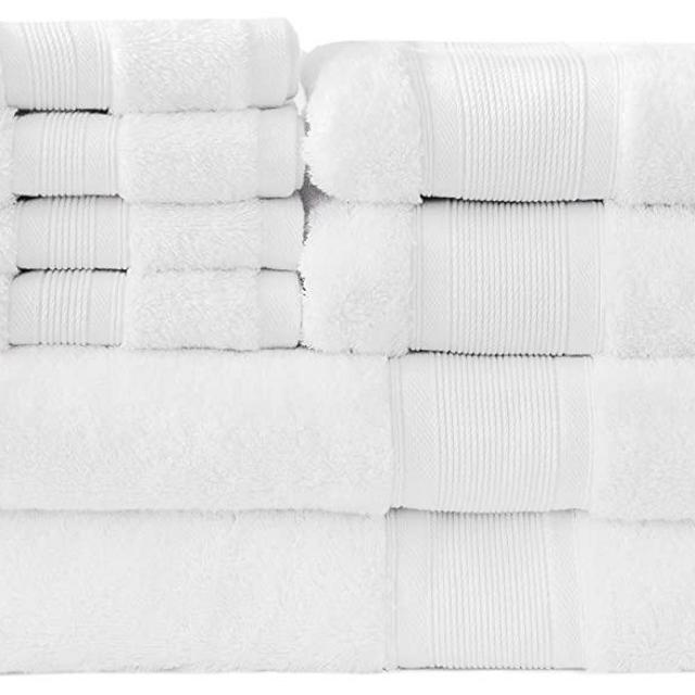 LUZIA 8 Piece Towel Set - 100% Turkish Cotton, Premium Quality - 2 Bath Towels 2 Hand Towels and 4 Washcloths (White)