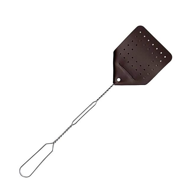 Hope Woodworking Leather Fly Swatter Set (1 Pack) – 17” Amish-Made Fly Swat w/Real Leather Paddle – Fly Swatters Multi Pack w/Metal Handle – Bug Swatter, Mosquito Swatter, Wasp Swatter (Chocolate)