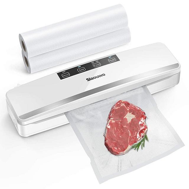 Vacuum Sealer Machine, Slaouwo Automatic Food Saver Machine, Compact Food Sealer Vacuum For Food Preservation, Dry & Moist Food Modes, Patented Cutter, Led Indicator Light, Roll Vacuum Bags