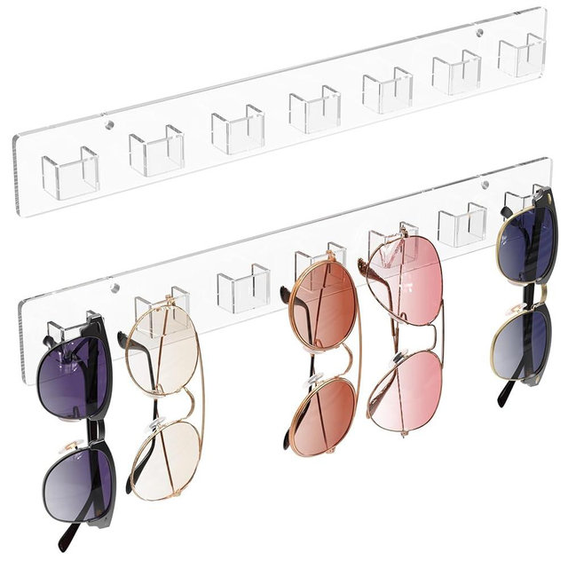 MaxGear Sunglasses Organizer 2 Pack, Wall Glasses Holder, Acrylic Sunglasses Display, Eyeglass Organizer for Multiple Glasses for Office & Home Decor, Unique Gifts for Husband, Women & Girls, Clear