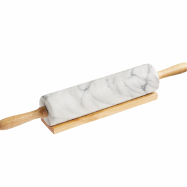 White Marble Rolling Pin With Wood Handles - World Market