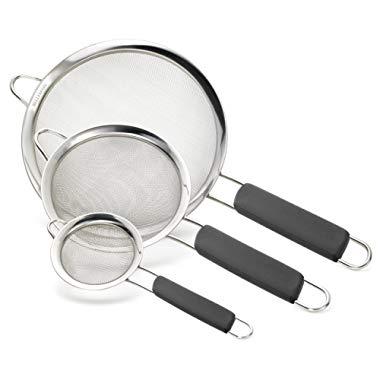 Bellemain Stainless Steel Fine Mesh Strainers, Set of 3 Graduated Sizes with Comfortable Non Slip Handles